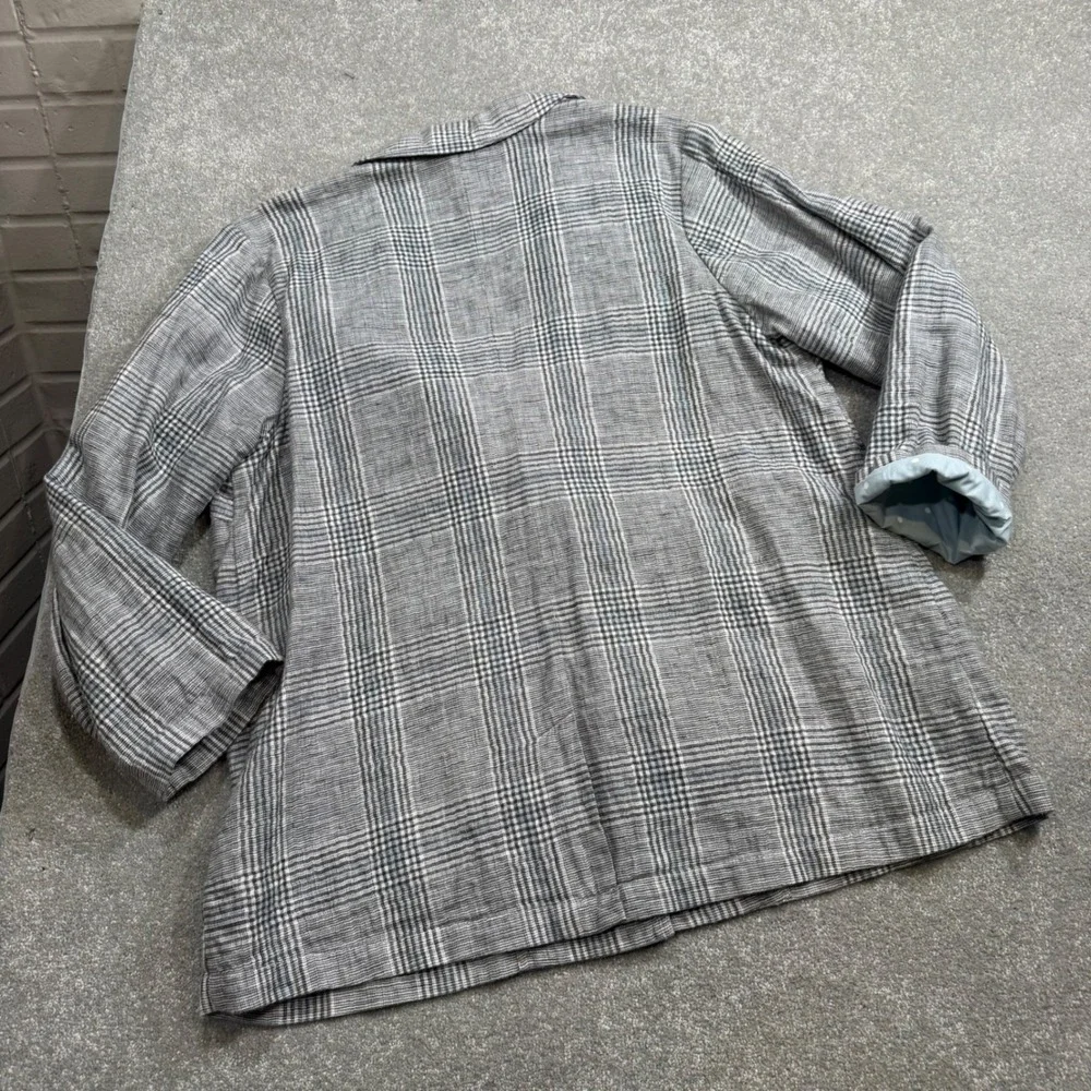 J‎ Jill Love Linen Blazer Plaid Longline Womens Lrg Boyfriend Fit Blue Academia